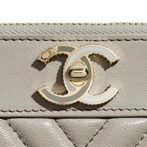 19SS☆CHANEL CC シープ×金金具 ジップロングウォレット/灰色 9101708